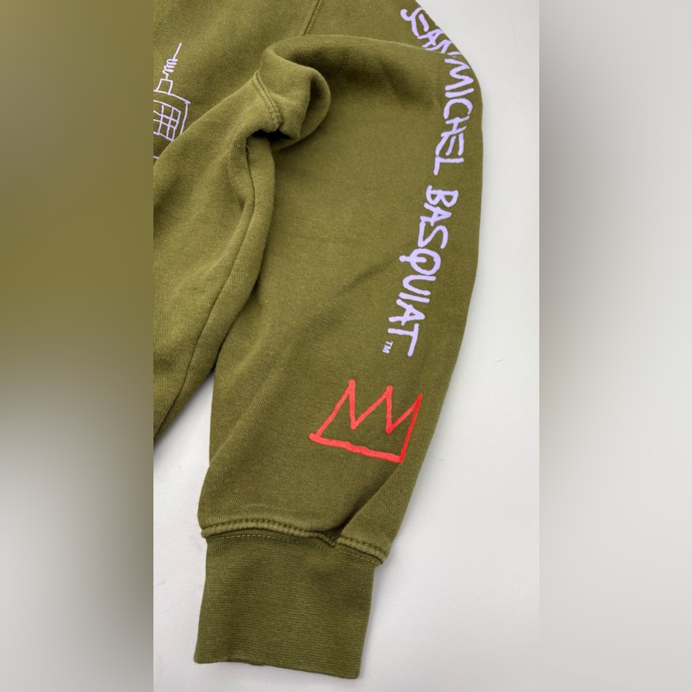 Jean-Michel Basquiat Tartown Record Spell out Hoodie Olive Green Med Urban - Picture 6 of 8